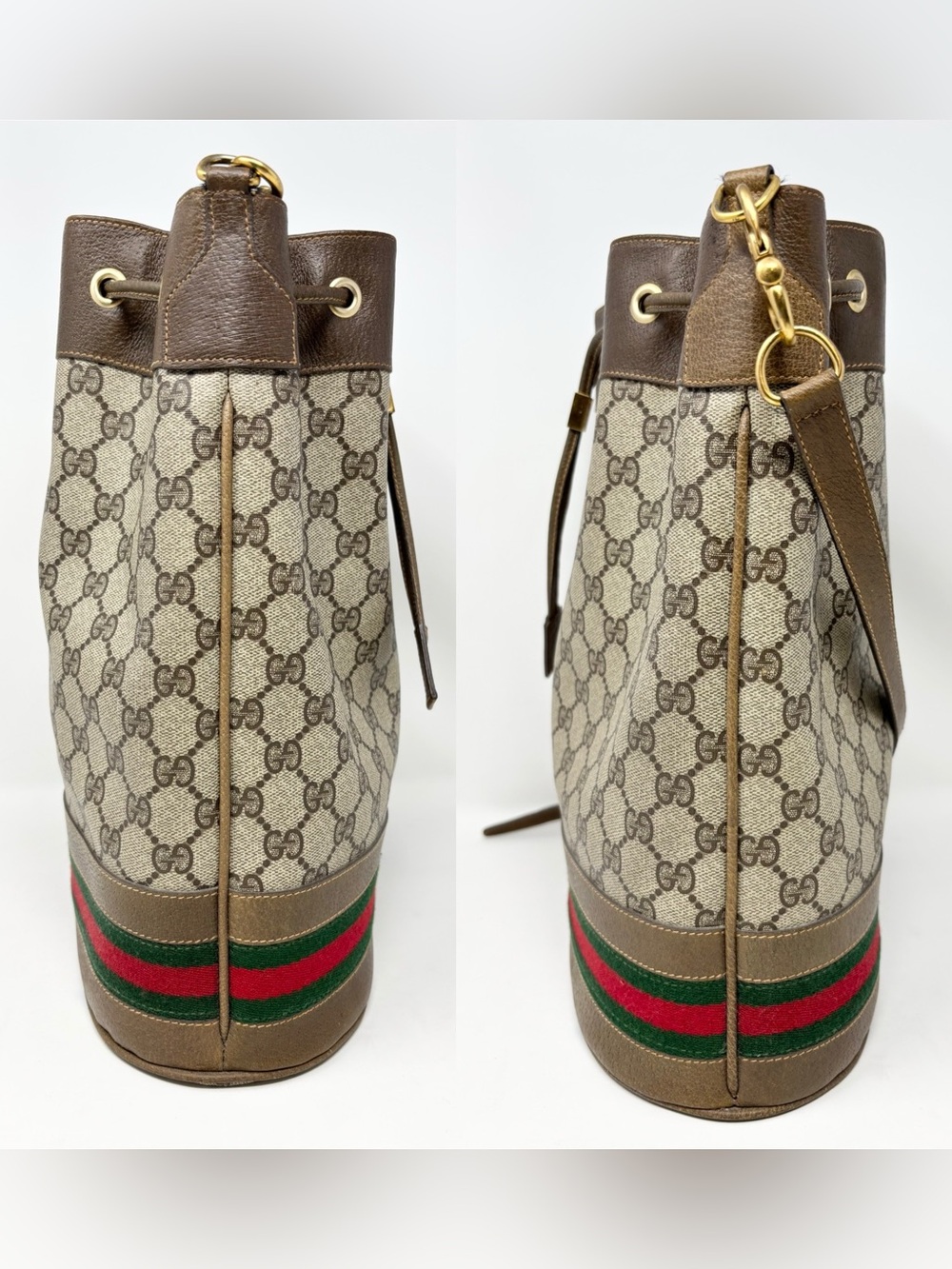 Vintage Gucci Ophidia GG Supreme Web Stripe Drawstring Bucket Bag Crossbody - Picture 7 of 16